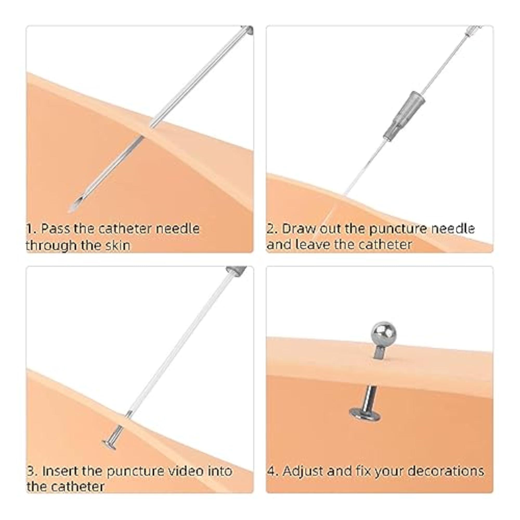 2x Body Piercing Needles, Stainless Steel Navel Ear Nose Tool
